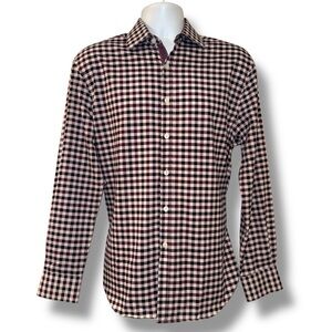 Society of Threads Stretch Gingham ButtonDown Shirt Men’s M Burg/Black Slim Fit